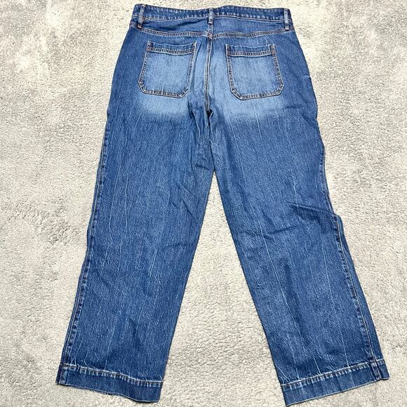 Loft Jeans Womens 32 /14  (35x26) The Straight High Rise Blue Cropped Button Fly - Picture 4 of 13
